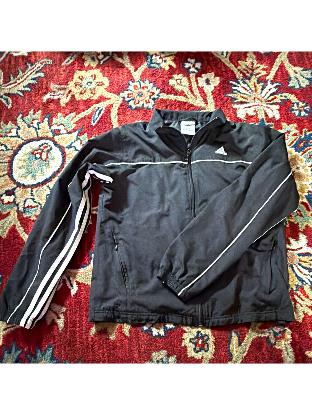 adidas Men's Black/White Striped Full-Zip Track Jacket w/ Pockets Size M